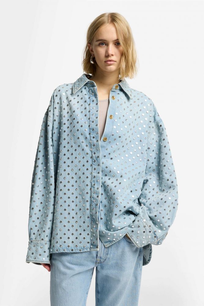 Studded Denim Overshirt In Bleach