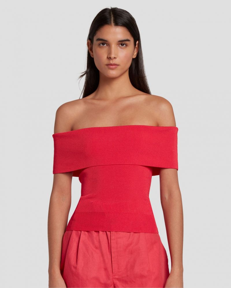 Off The Shoulder Ribbed Top In Geranium