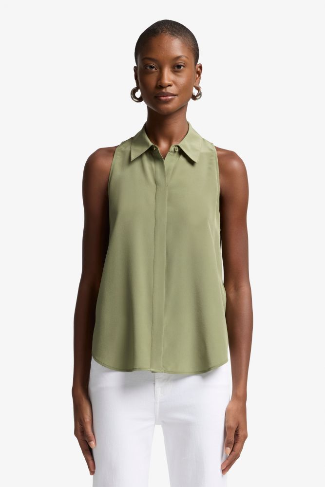 SL Button Down Silk Army