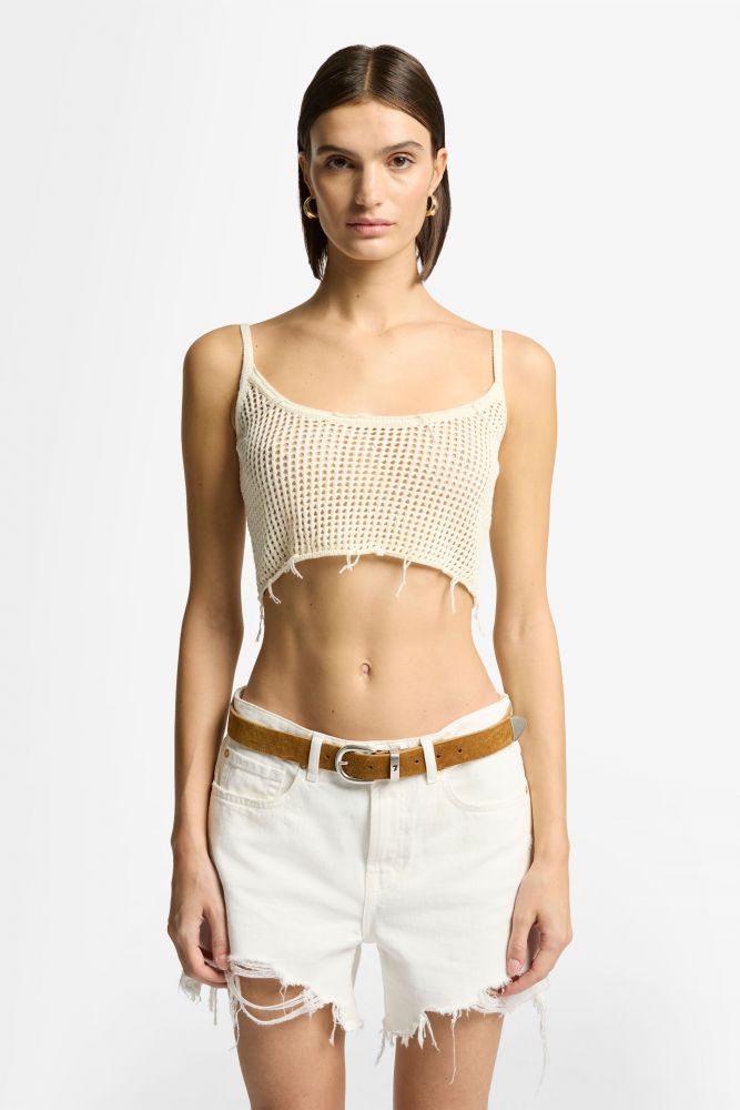 Cropped Tank Cotton Blend Frayed Hem Solitary Star