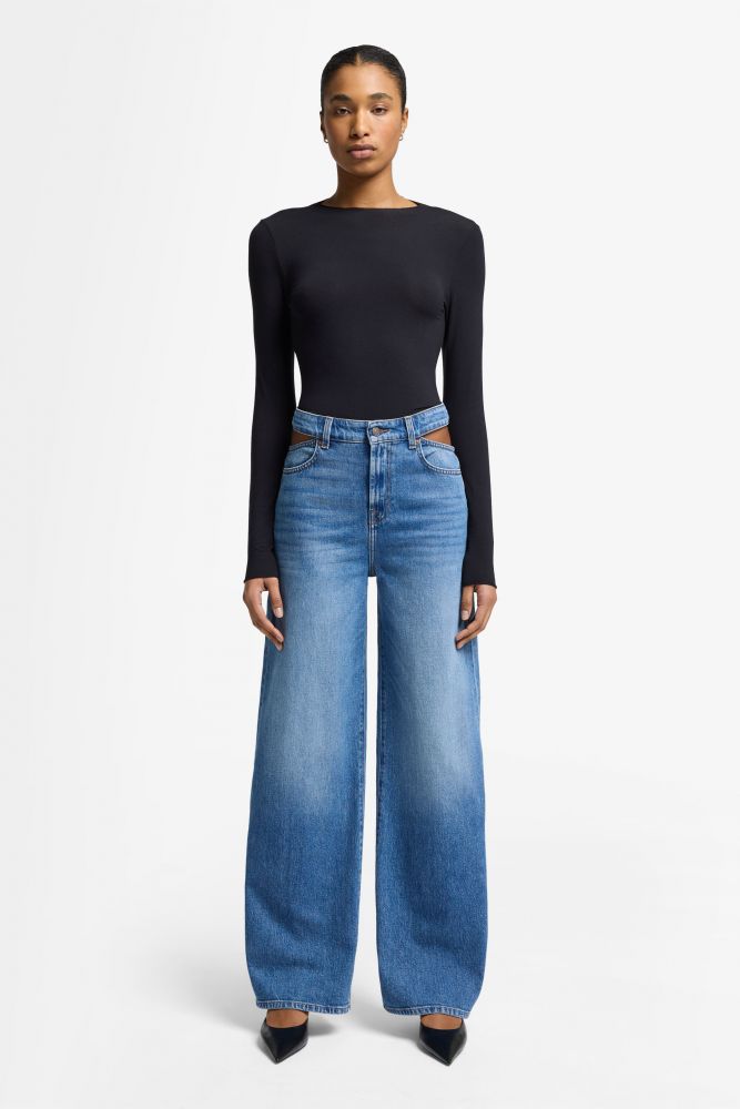 Low Slung Wide Leg With Cut Out