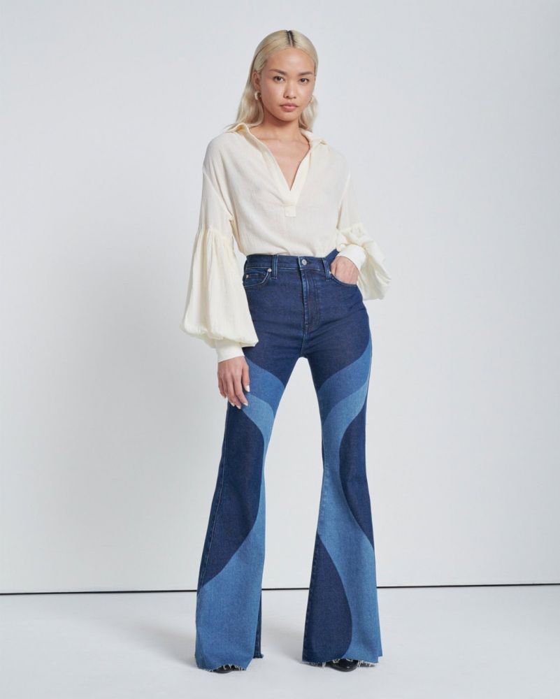 Mega Flare Jeans In Indigo Swirl Delight