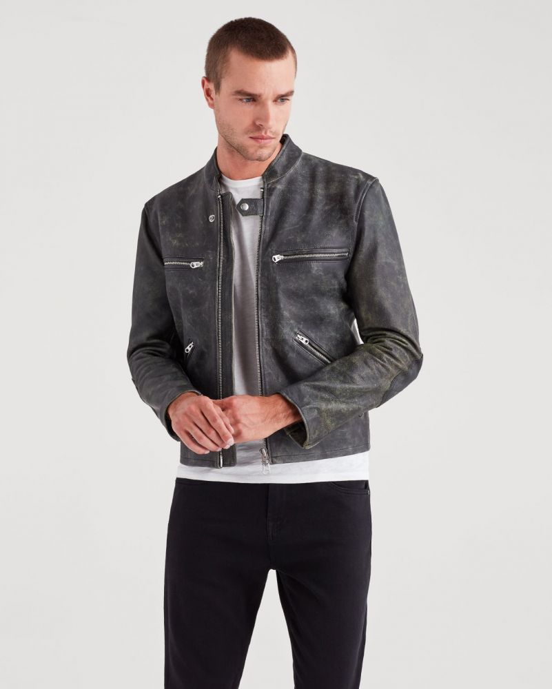 Cafe Racer Jacket In Black With Natural Ground
