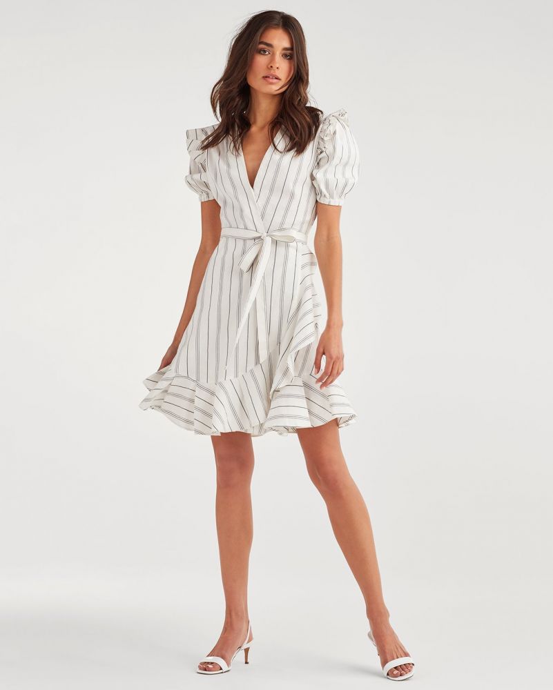 Shoulder Wrap Dress Stripes White And Black