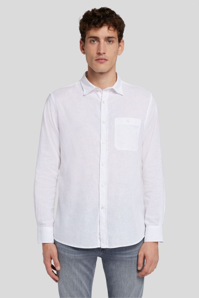 One Pocket Shirt Cotton Linen White