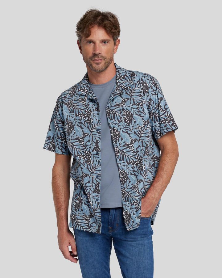 Camp Collar Shirt Floral Print Dusty Blue