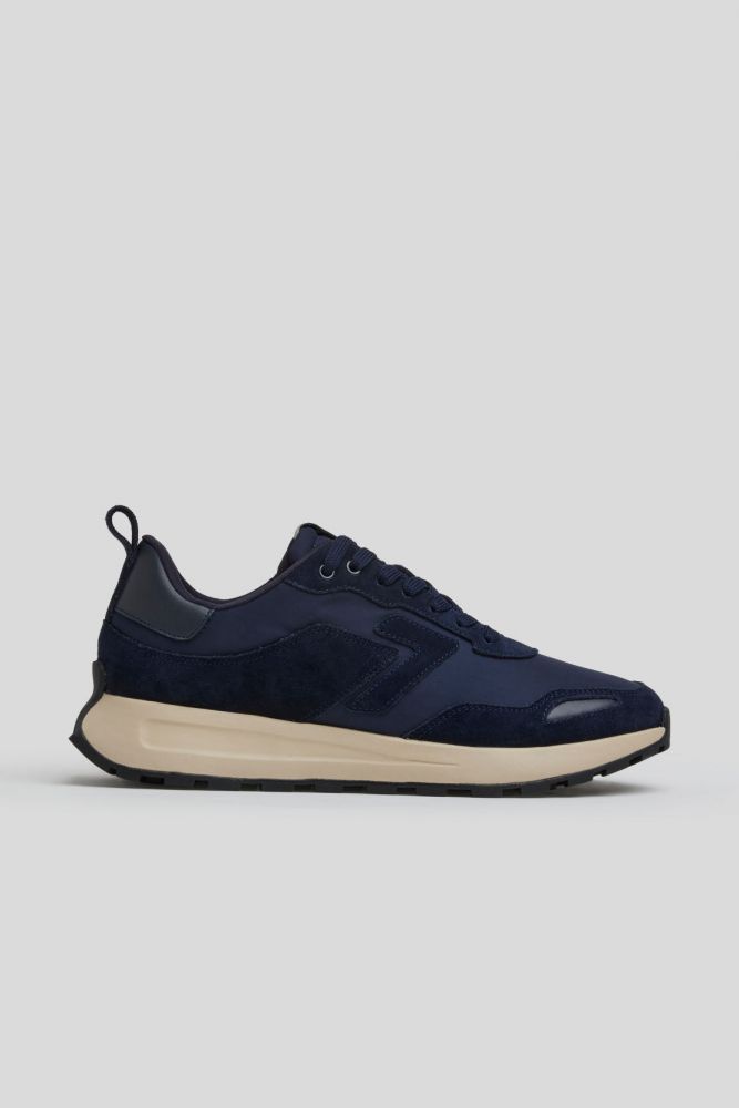 Running Sneaker Leather & Nylon Mix Navy